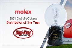 Molex 授予 Digi－Key Electronics 2021 年度全球電子目錄最佳分銷商獎