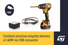 意法半導(dǎo)體USB供電EPR整體方案獲USB－IF認證 單個電源適配器輸出功率高達140W 