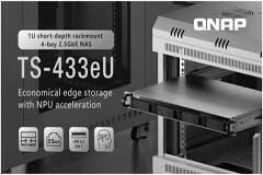 QNAP 發布 1U 短機箱機架式NAS TS-433eU，內建NPU 與雙埠 2.5GbE 