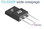 ST推出一系列采用TO－220 FullPAK (TO－220FP)寬爬電間距封裝的功率晶體管