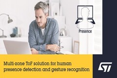 意法半導體推出新一代FlightSense 多區ToF 傳感器, 適用于手勢識別、入侵報警和 PC 前用戶存在檢測