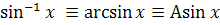 inverse notation of asin